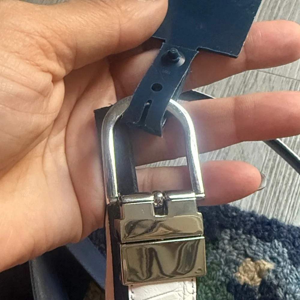 Chaps Beige and Black Leather Belt
